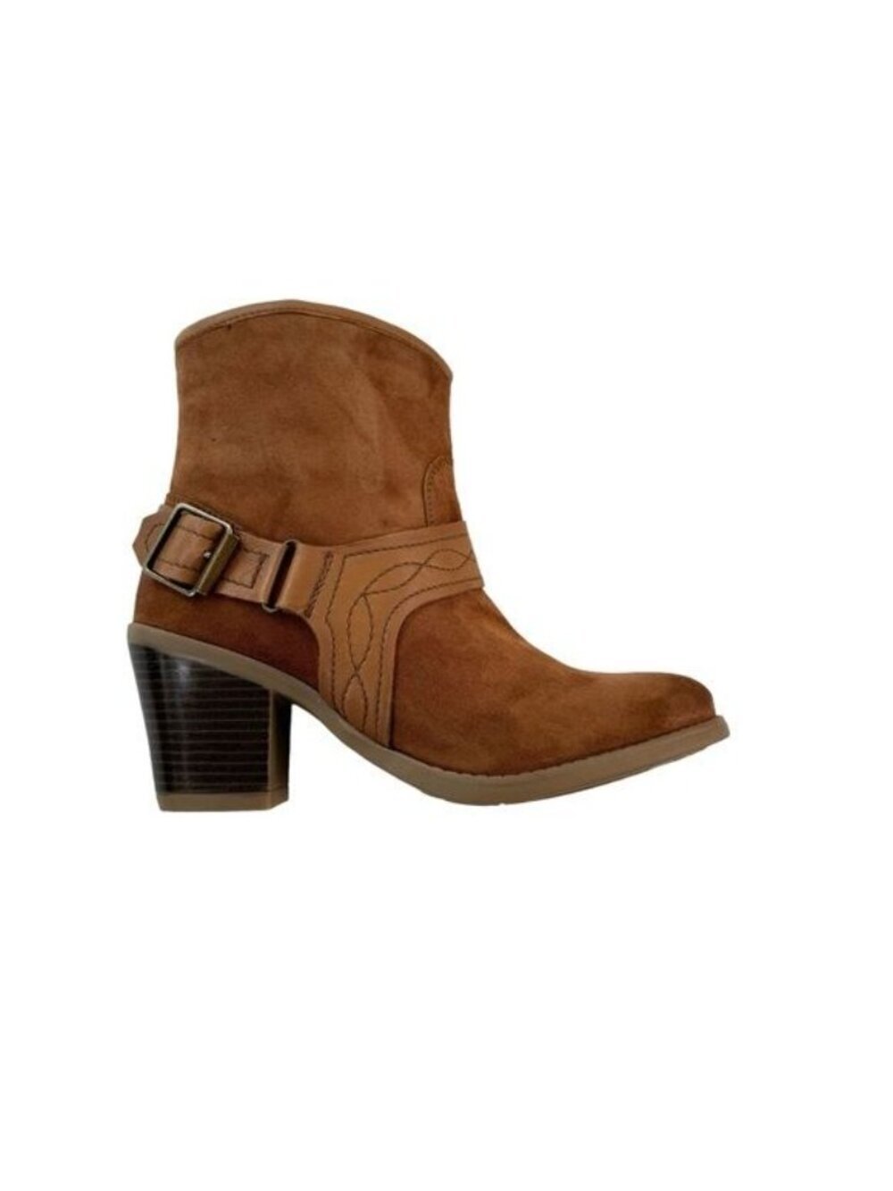 Earth Leather Suede Ankle Boot Lina Arlington Western Bootie Cognac Size 7.5 - Picture 2 of 10